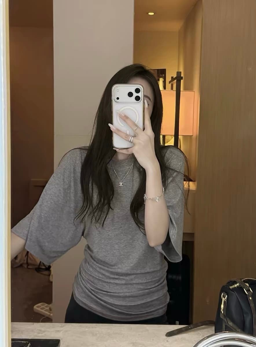 superniniyy 감기 흰색 피부 t& 가져 오기 주간 실크 모방 양모 빛 사람들 분위기 루즈핏 커프스 폐회 자매 센스 티셔츠 이미지 4