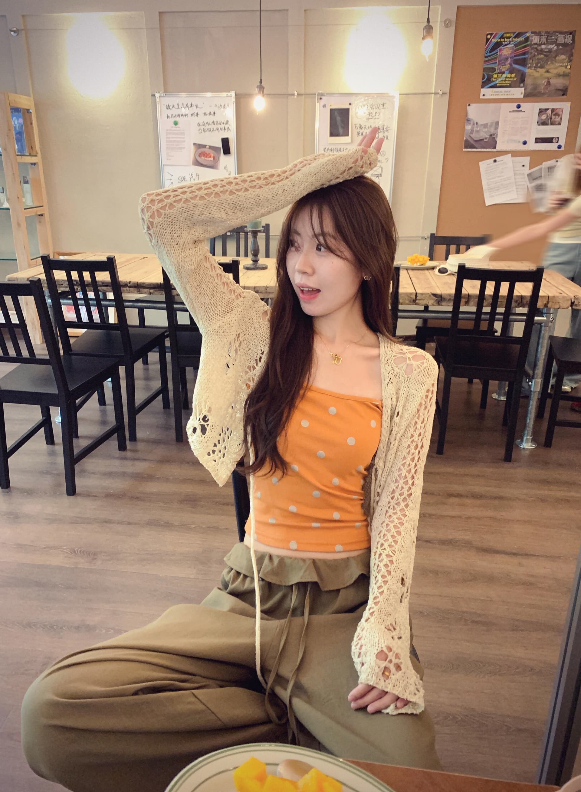 한 번 작은 짭짤한 한 부서 주황색 도트 무늬 캐미솔 여름 몸매 가꾸기 쇼트 스타일 이슬 허리 인사이드 가져 가라. 민소매 맨위 이미지 2