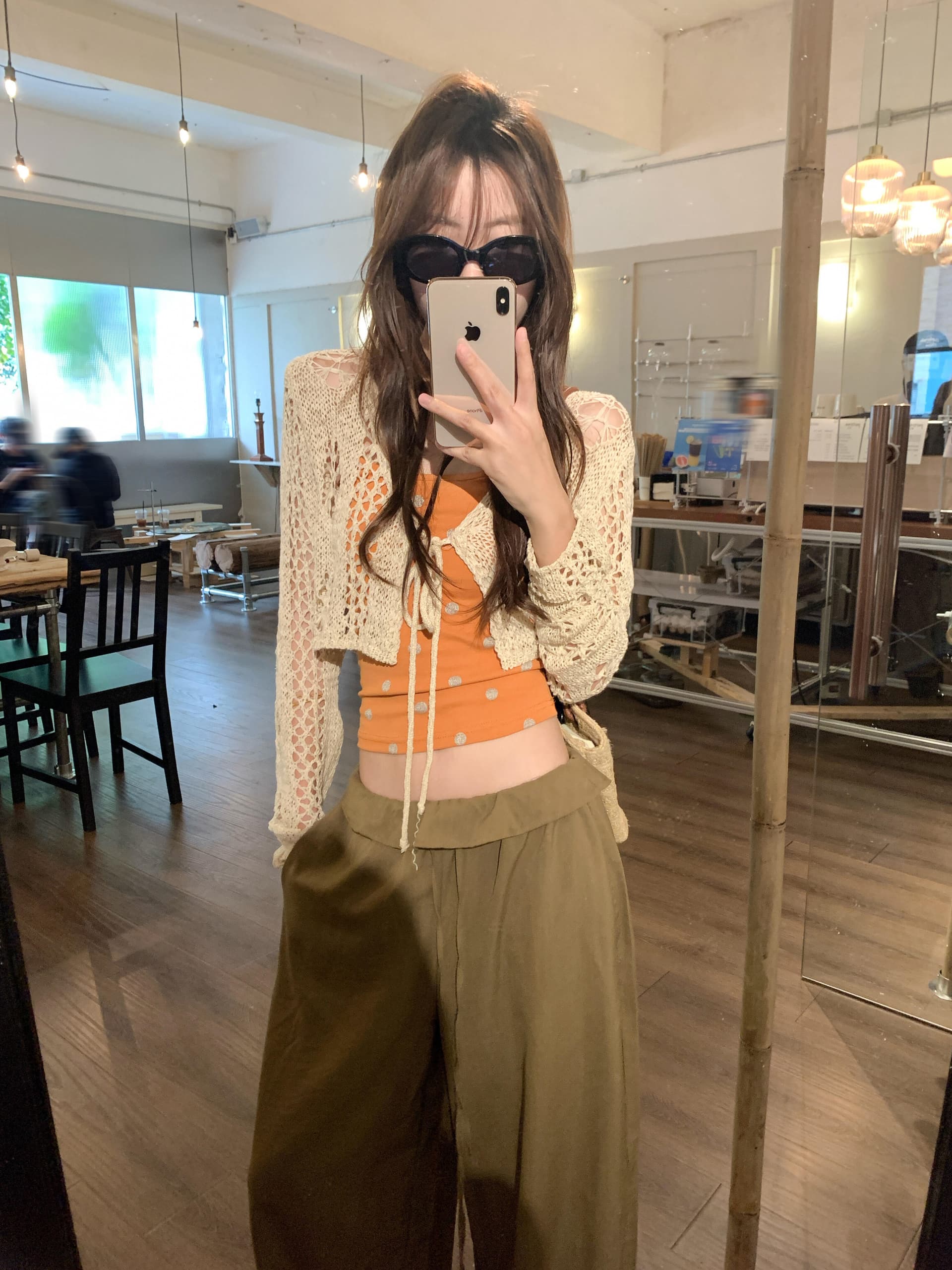 한 번 작은 짭짤한 한 부서 주황색 도트 무늬 캐미솔 여름 몸매 가꾸기 쇼트 스타일 이슬 허리 인사이드 가져 가라. 민소매 맨위 이미지 4