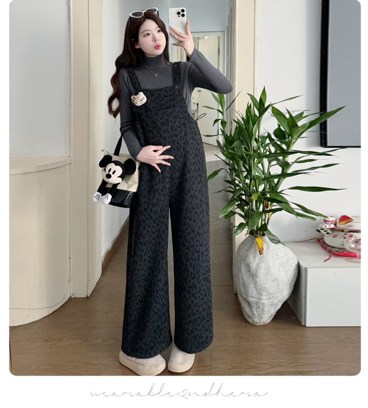 실사 지금 임산부 겨울 새로운 레오파드 무늬 수 있습니다. 철거 멩 새끼 고양이 털이 있는 멜빵 바지 외국 가스 귀여운 니트 맨위 세트 상세 이미지 16