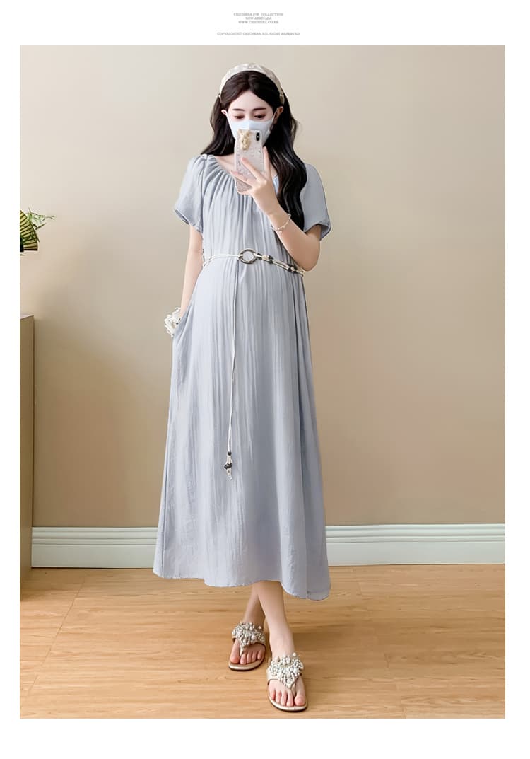 실사 재고 있음 벨트 보내기 임산부 여름 미니멀리즘 디자인 루즈핏 느긋한 바람 고급 센스 다용도 드레스 상세 이미지 22