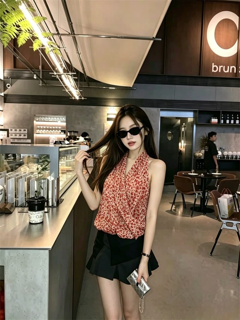 실사 아름다운 레오파드 무늬 V넥 행침 목 작은 슬링 조끼 여름 섹시한 아름다움 뒤로 외출용 핫걸 튜브탑 맨위 상세 이미지 16