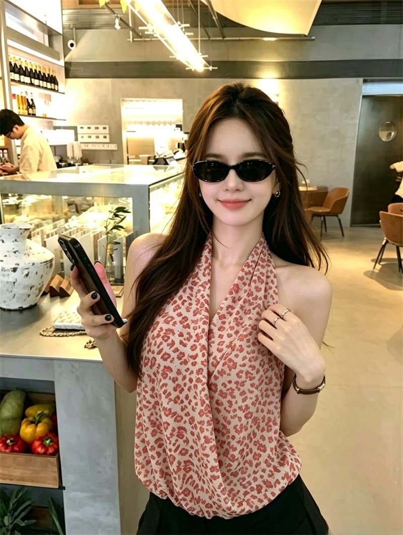실사 아름다운 레오파드 무늬 V넥 행침 목 작은 슬링 조끼 여름 섹시한 아름다움 뒤로 외출용 핫걸 튜브탑 맨위 상세 이미지 20