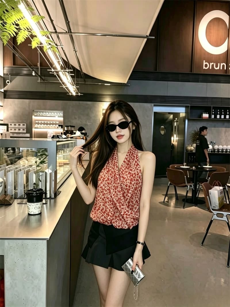 실사 아름다운 레오파드 무늬 V넥 행침 목 작은 슬링 조끼 여름 섹시한 아름다움 뒤로 외출용 핫걸 튜브탑 맨위 상세 이미지 21