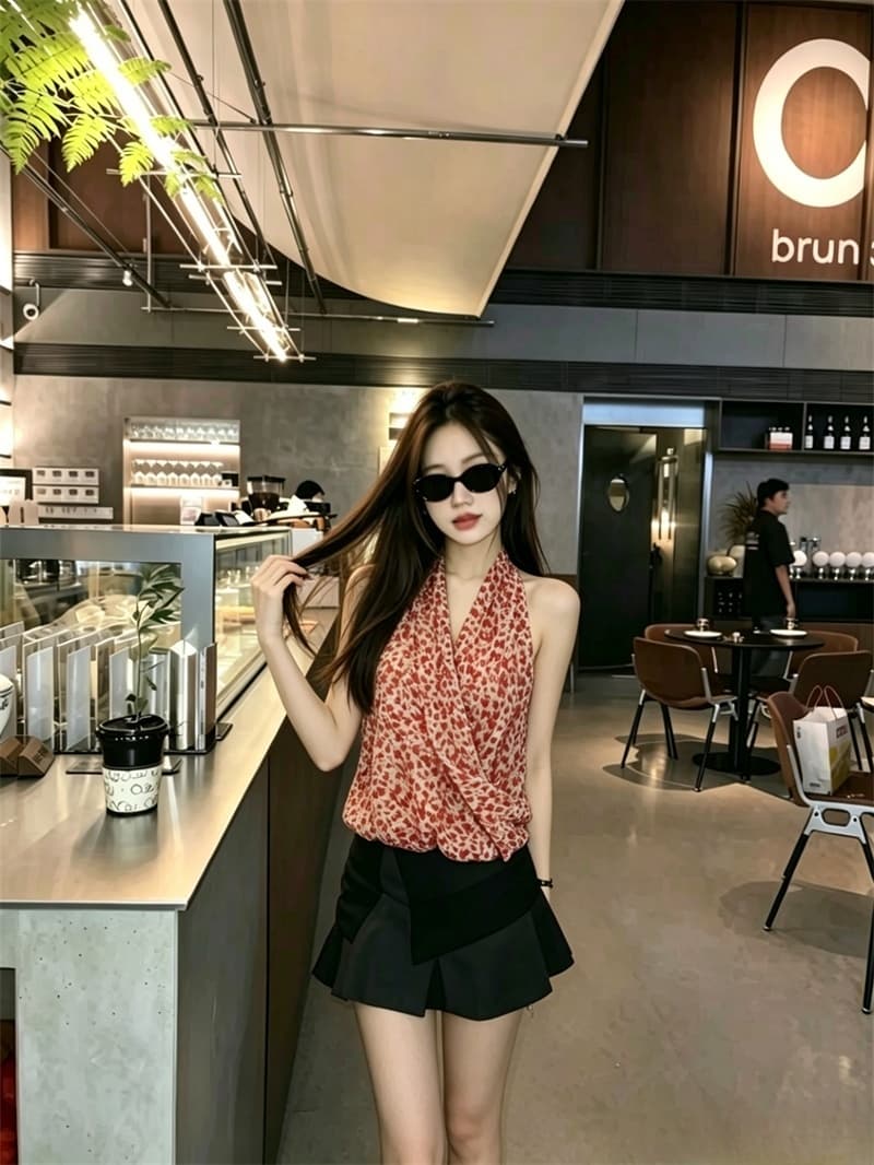실사 아름다운 레오파드 무늬 V넥 행침 목 작은 슬링 조끼 여름 섹시한 아름다움 뒤로 외출용 핫걸 튜브탑 맨위 상세 이미지 22