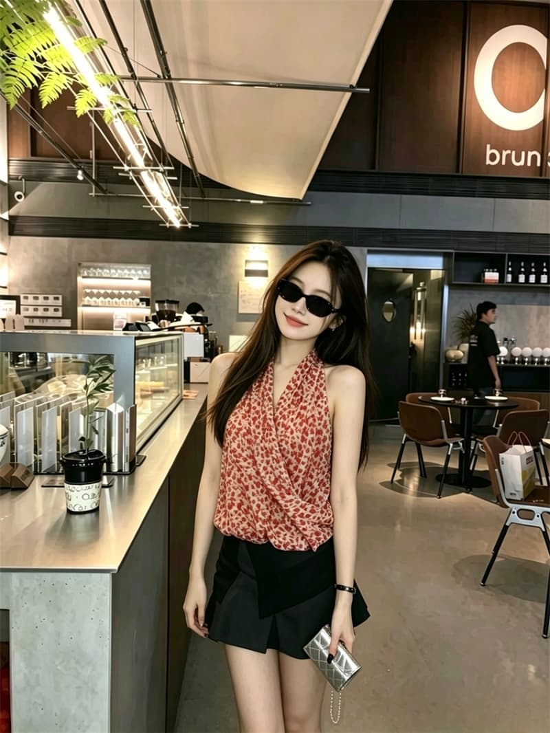 실사 아름다운 레오파드 무늬 V넥 행침 목 작은 슬링 조끼 여름 섹시한 아름다움 뒤로 외출용 핫걸 튜브탑 맨위 상세 이미지 23