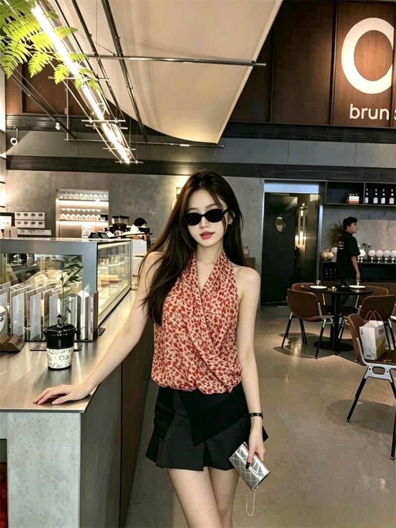 실사 아름다운 레오파드 무늬 V넥 행침 목 작은 슬링 조끼 여름 섹시한 아름다움 뒤로 외출용 핫걸 튜브탑 맨위 상세 이미지 24