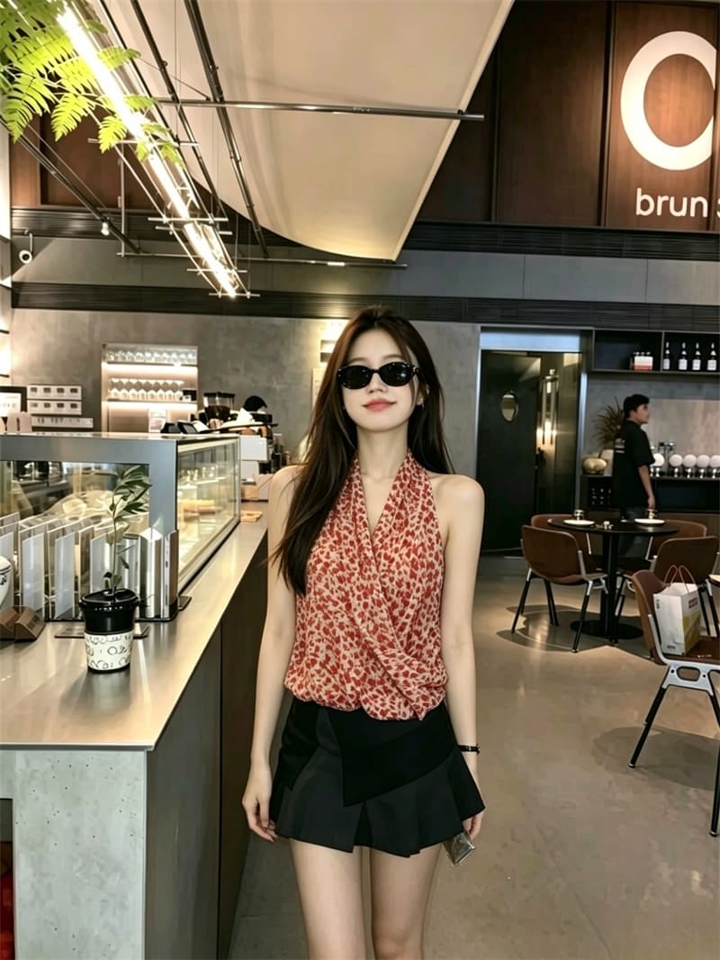실사 아름다운 레오파드 무늬 V넥 행침 목 작은 슬링 조끼 여름 섹시한 아름다움 뒤로 외출용 핫걸 튜브탑 맨위 상세 이미지 25