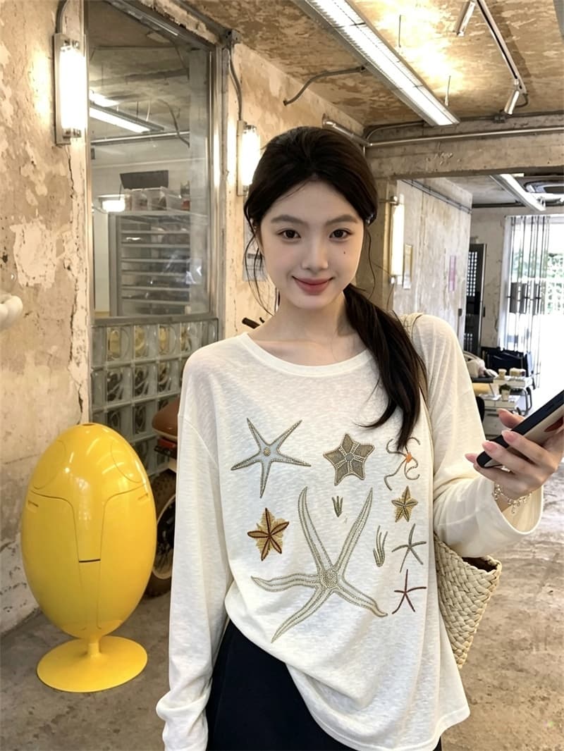 실사 여름 새로운 무거운 작업 막대기 훈련 조개 자외선 차단 의류 긴팔 루즈핏 얇고 가벼운 티셔츠 여성 상세 이미지 12