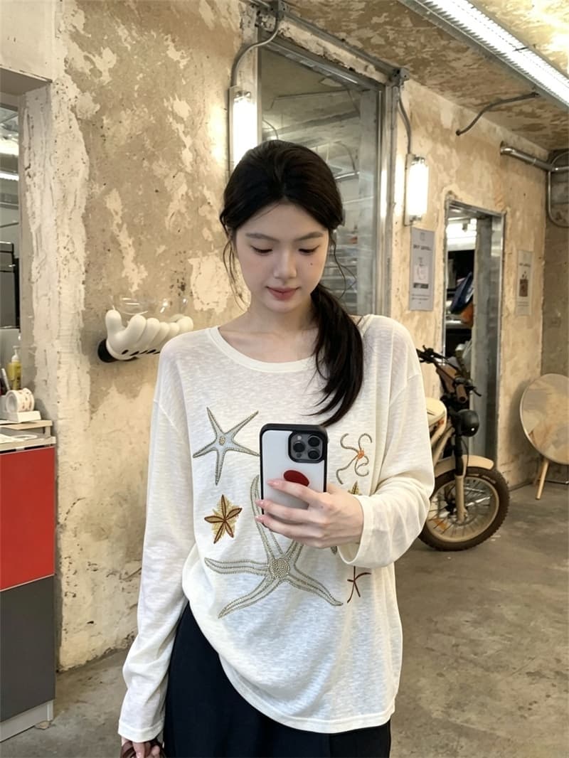 실사 여름 새로운 무거운 작업 막대기 훈련 조개 자외선 차단 의류 긴팔 루즈핏 얇고 가벼운 티셔츠 여성 상세 이미지 20