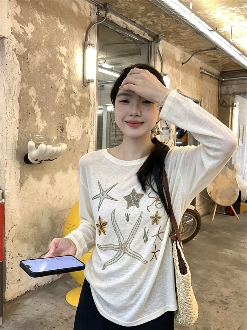 실사 여름 새로운 무거운 작업 막대기 훈련 조개 자외선 차단 의류 긴팔 루즈핏 얇고 가벼운 티셔츠 여성 상세 이미지 24