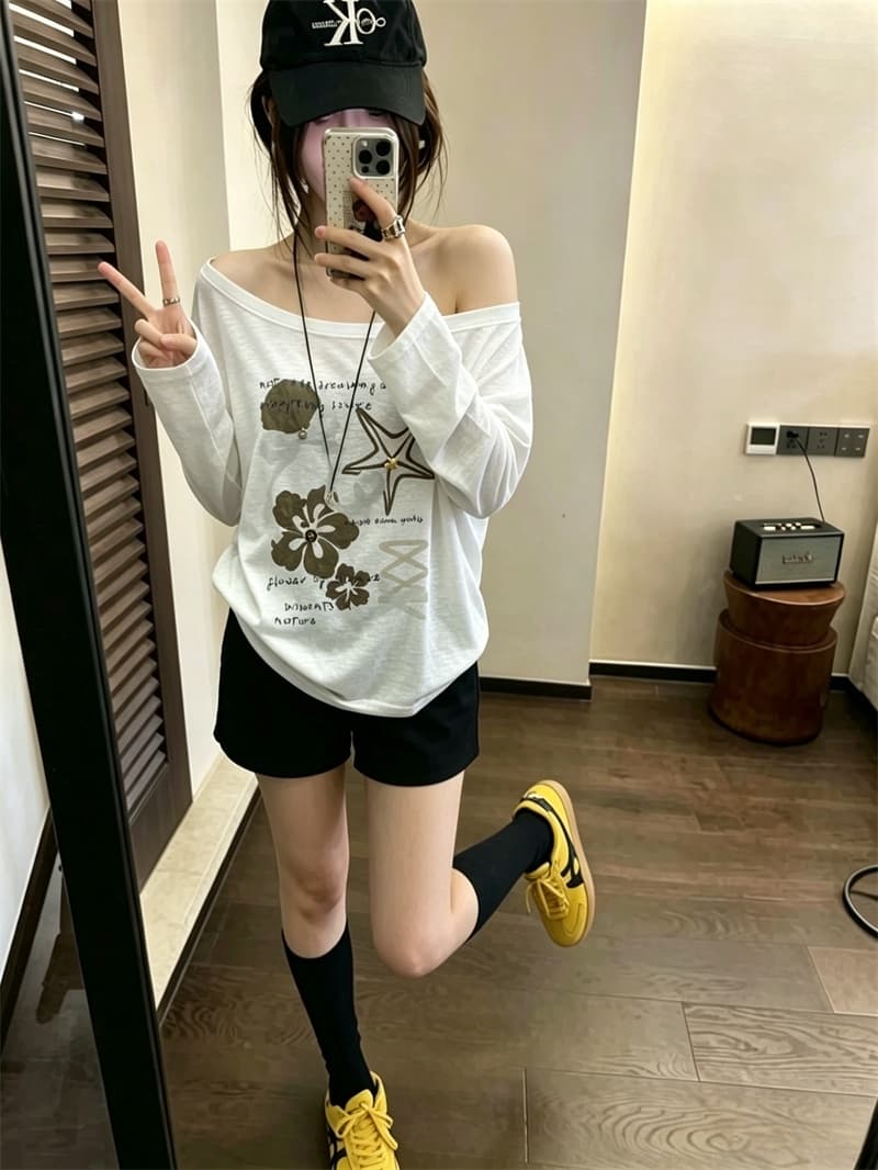 실사 여름 새로운 조개 프린트 자외선 차단 의류 긴팔 루즈핏 얇고 가벼운 티셔츠 여성 에어컨 셔츠 이미지 2