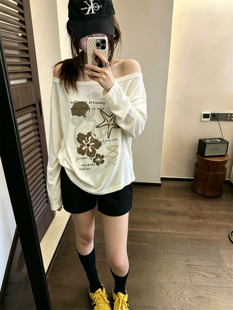 실사 여름 새로운 조개 프린트 자외선 차단 의류 긴팔 루즈핏 얇고 가벼운 티셔츠 여성 에어컨 셔츠 상세 이미지 4