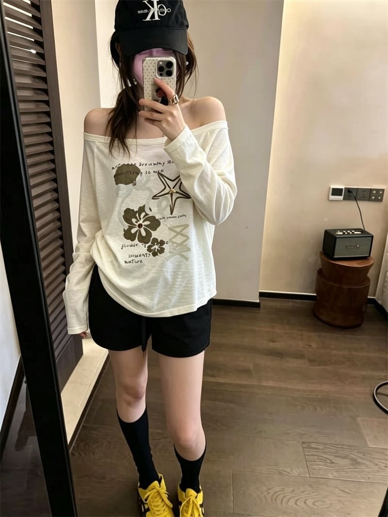 실사 여름 새로운 조개 프린트 자외선 차단 의류 긴팔 루즈핏 얇고 가벼운 티셔츠 여성 에어컨 셔츠 상세 이미지 6