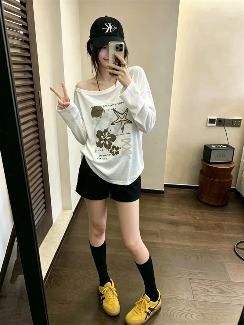 실사 여름 새로운 조개 프린트 자외선 차단 의류 긴팔 루즈핏 얇고 가벼운 티셔츠 여성 에어컨 셔츠 상세 이미지 7