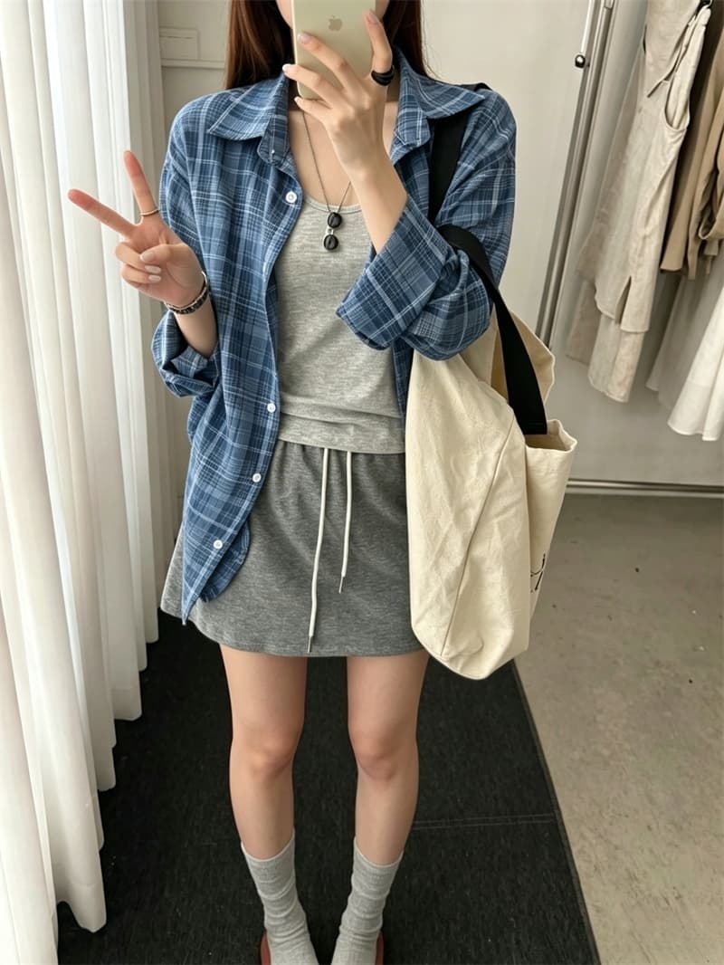 실사 한 부서 루즈핏 다용도 체크무늬 셔츠 여성 이미지 2