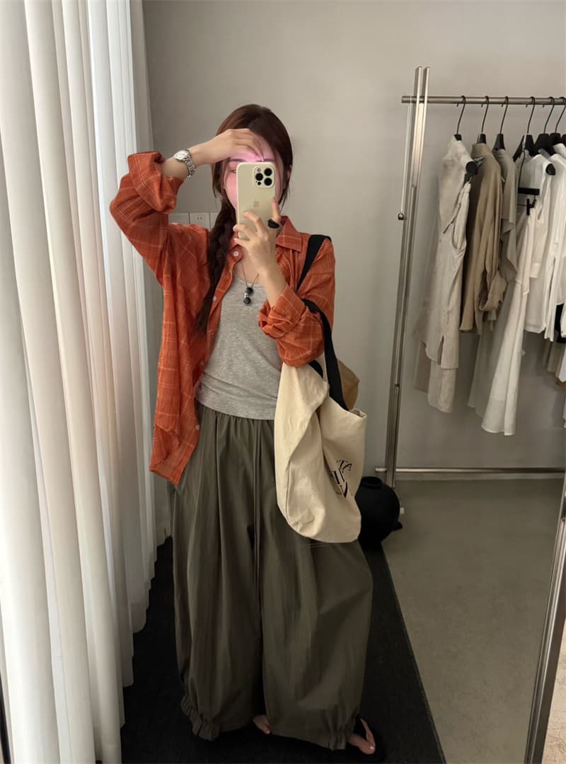 실사 한 부서 루즈핏 다용도 체크무늬 셔츠 여성 상세 이미지 1