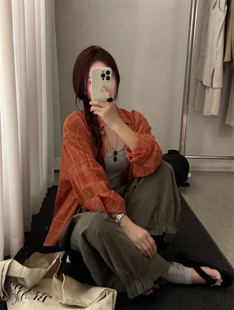 실사 한 부서 루즈핏 다용도 체크무늬 셔츠 여성 상세 이미지 2