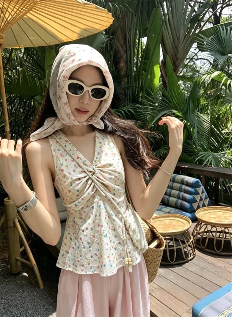 실사 프랑스식 꽃무늬 자수 행침 목 조끼 여름 아름다운 디자인 센스 작은 대중 맨위 상세 이미지 3