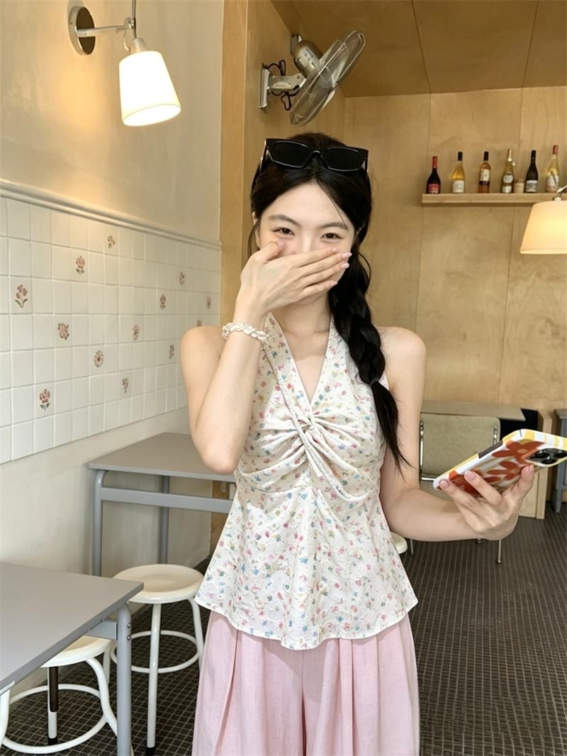 실사 프랑스식 꽃무늬 자수 행침 목 조끼 여름 아름다운 디자인 센스 작은 대중 맨위 상세 이미지 6