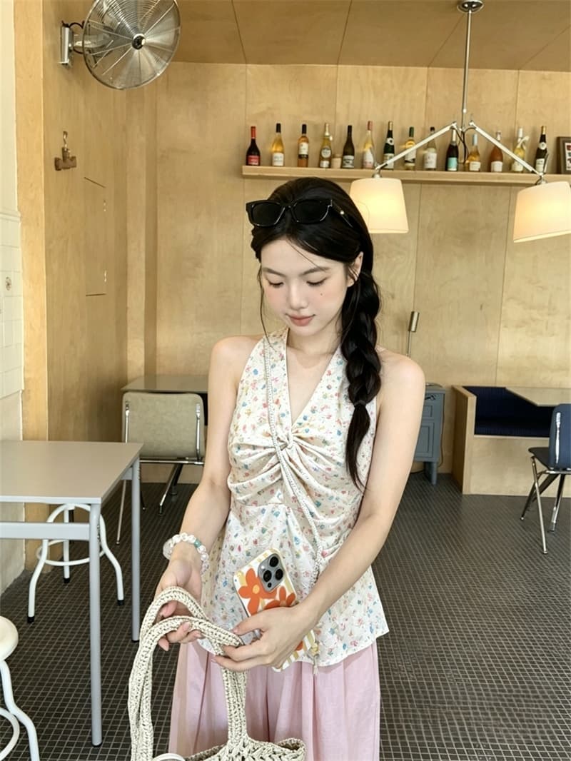 실사 프랑스식 꽃무늬 자수 행침 목 조끼 여름 아름다운 디자인 센스 작은 대중 맨위 상세 이미지 7