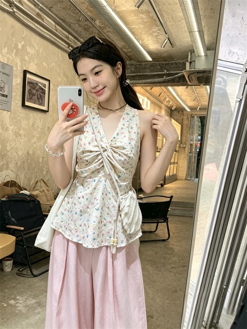 실사 프랑스식 꽃무늬 자수 행침 목 조끼 여름 아름다운 디자인 센스 작은 대중 맨위 상세 이미지 9