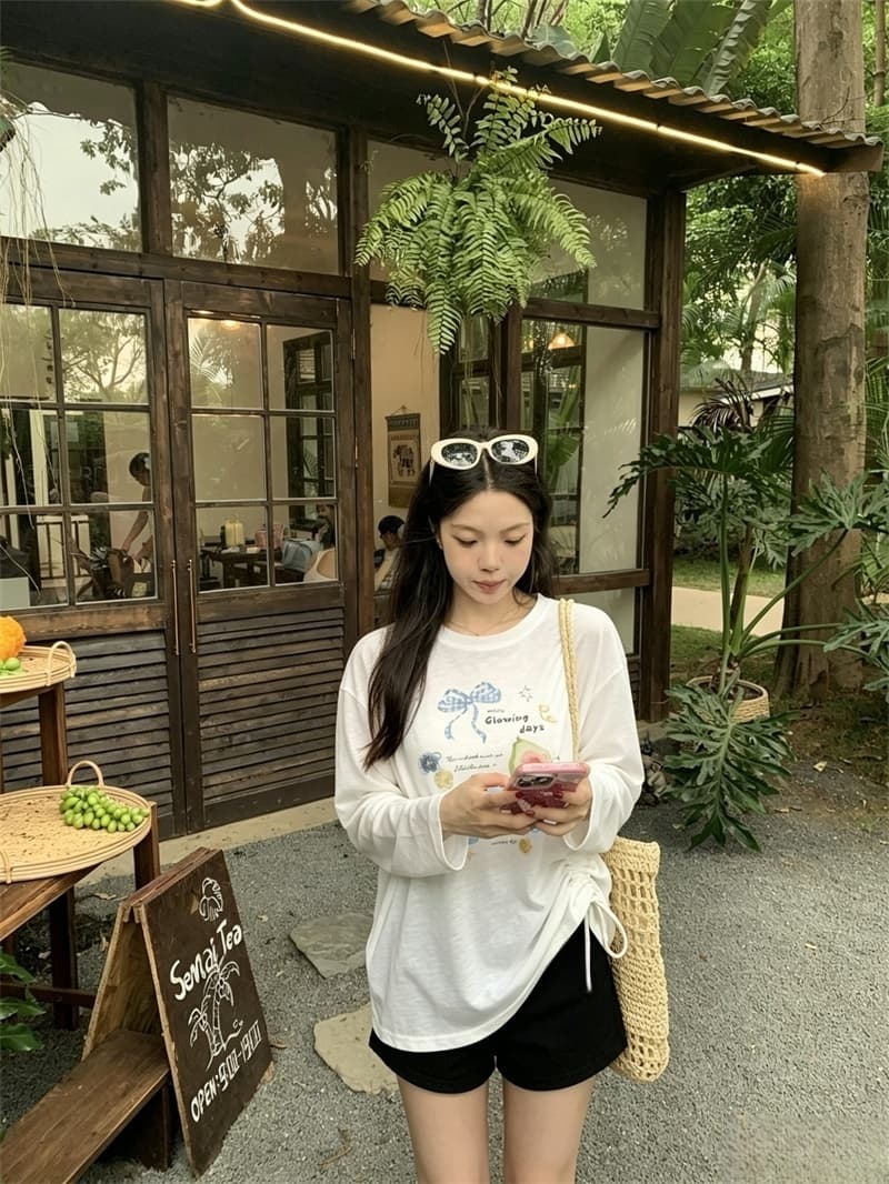 실사 여름 새로운 한국 스타일 루즈핏 다용도 프린트 자외선 차단 블라우스 얇은 스타일 긴팔 티셔츠 여성 상세 이미지 6