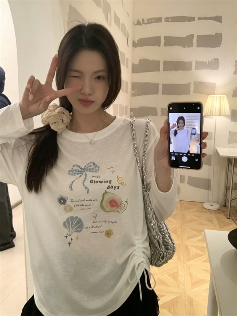 실사 여름 새로운 한국 스타일 루즈핏 다용도 프린트 자외선 차단 블라우스 얇은 스타일 긴팔 티셔츠 여성 상세 이미지 11