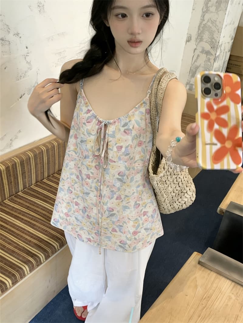 실사 한 부서 달콤함 깨진 꽃 캐미솔 여성 외출용 상세 이미지 3