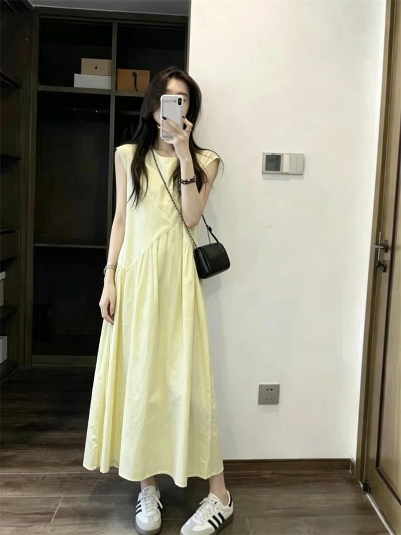 실사 여름 루즈핏 민소매 드레스 아름다운 롱 스커트 밝은 색 조끼 스커트 롱 스커트 상세 이미지 7