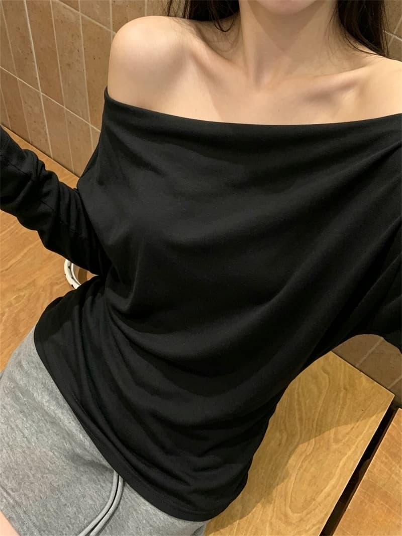 실사 한국 스타일 미니멀리즘 보트넥 스트라이프 기본 셔츠 슬림해 보이는 다용도 맨위 티셔츠 여성 상세 이미지 12