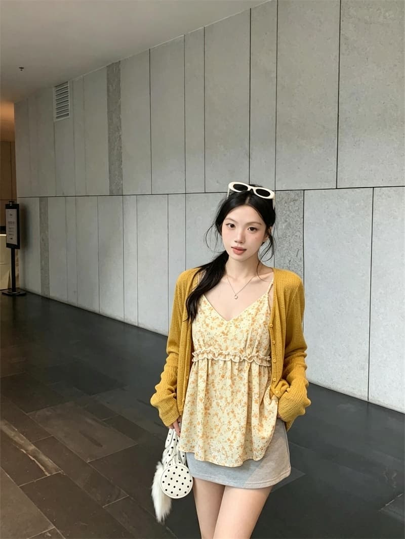 실사 정가 디자인 센스 초강력 꽃무늬 슬립 오픈 가디건 투피스 세트 상세 이미지 6