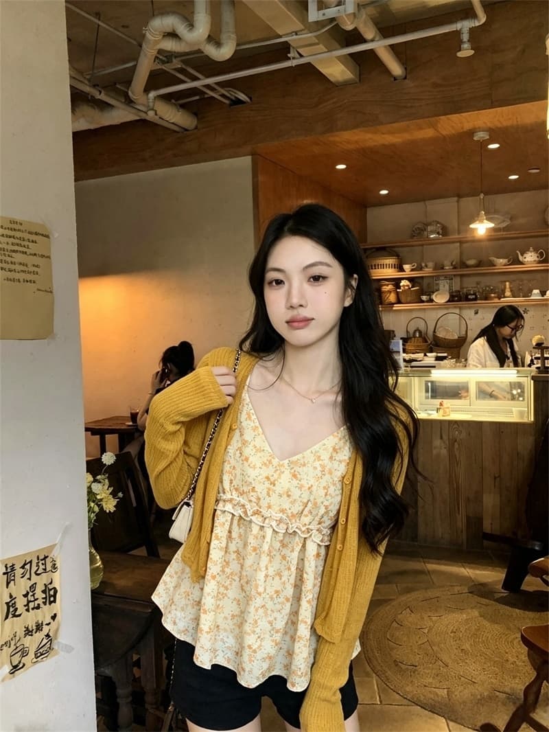 실사 정가 디자인 센스 초강력 꽃무늬 슬립 오픈 가디건 투피스 세트 상세 이미지 8