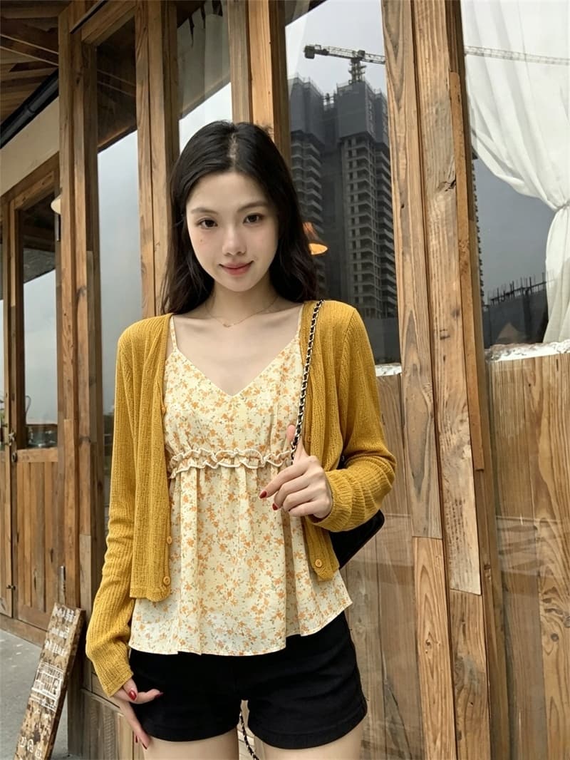실사 정가 디자인 센스 초강력 꽃무늬 슬립 오픈 가디건 투피스 세트 상세 이미지 9