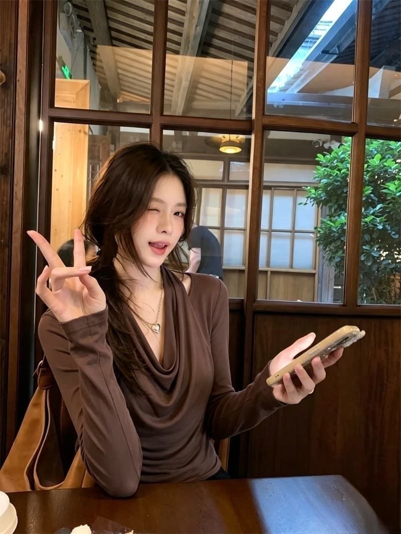 실사 디자인 센스 초강력 이른 가을 새로운 대 신축성 행침 목 페이크 레이어드 티셔츠 종이 사람들 맨위 여성 상세 이미지 20