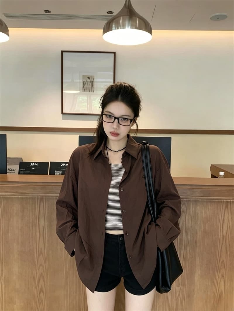 실사 가을 새로운 한 부서 루즈핏 셔츠 스트라이프 인사이드 가져 가라. 조끼 투피스 슈트 여성 이미지 4