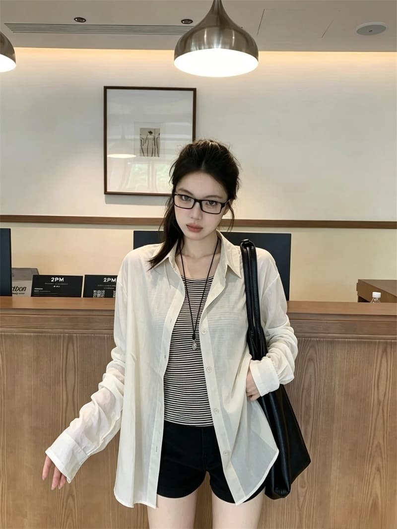 실사 가을 새로운 한 부서 루즈핏 셔츠 스트라이프 인사이드 가져 가라. 조끼 투피스 슈트 여성 상세 이미지 13