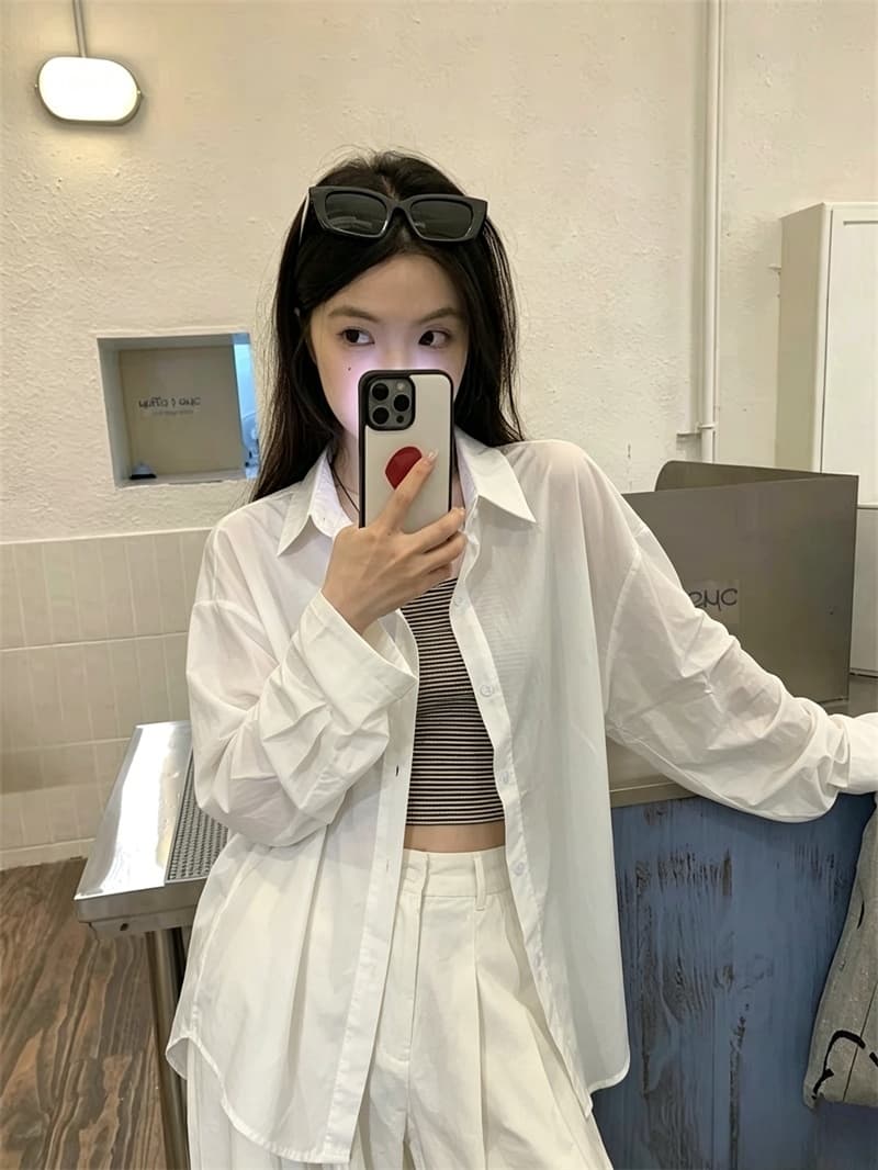 실사 가을 새로운 한 부서 루즈핏 셔츠 스트라이프 인사이드 가져 가라. 조끼 투피스 슈트 여성 상세 이미지 14