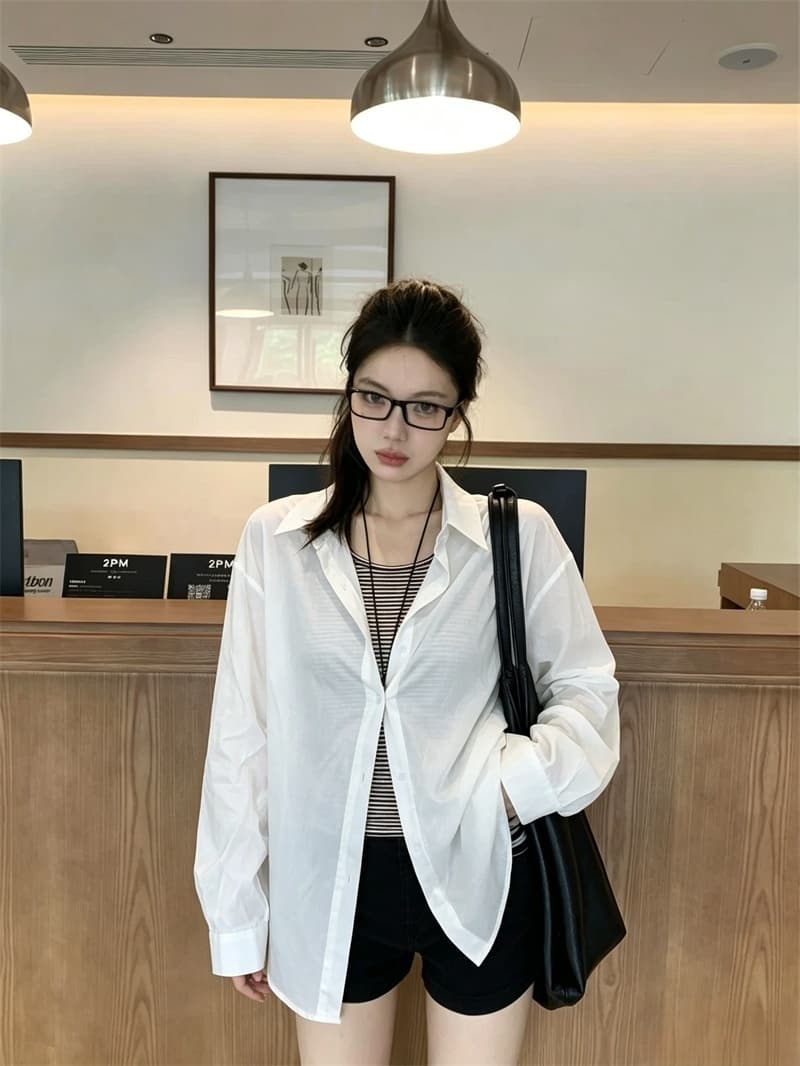 실사 가을 새로운 한 부서 루즈핏 셔츠 스트라이프 인사이드 가져 가라. 조끼 투피스 슈트 여성 상세 이미지 15