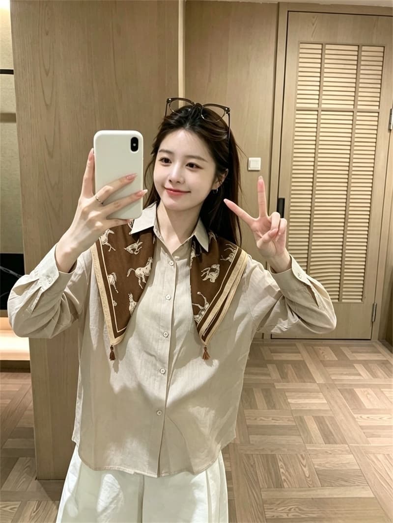 실사 이른 가을 새로운 한국 스타일 품격 루즈핏 다용도 긴팔 셔츠 숄 투피스 슈트 여성 상세 이미지 10