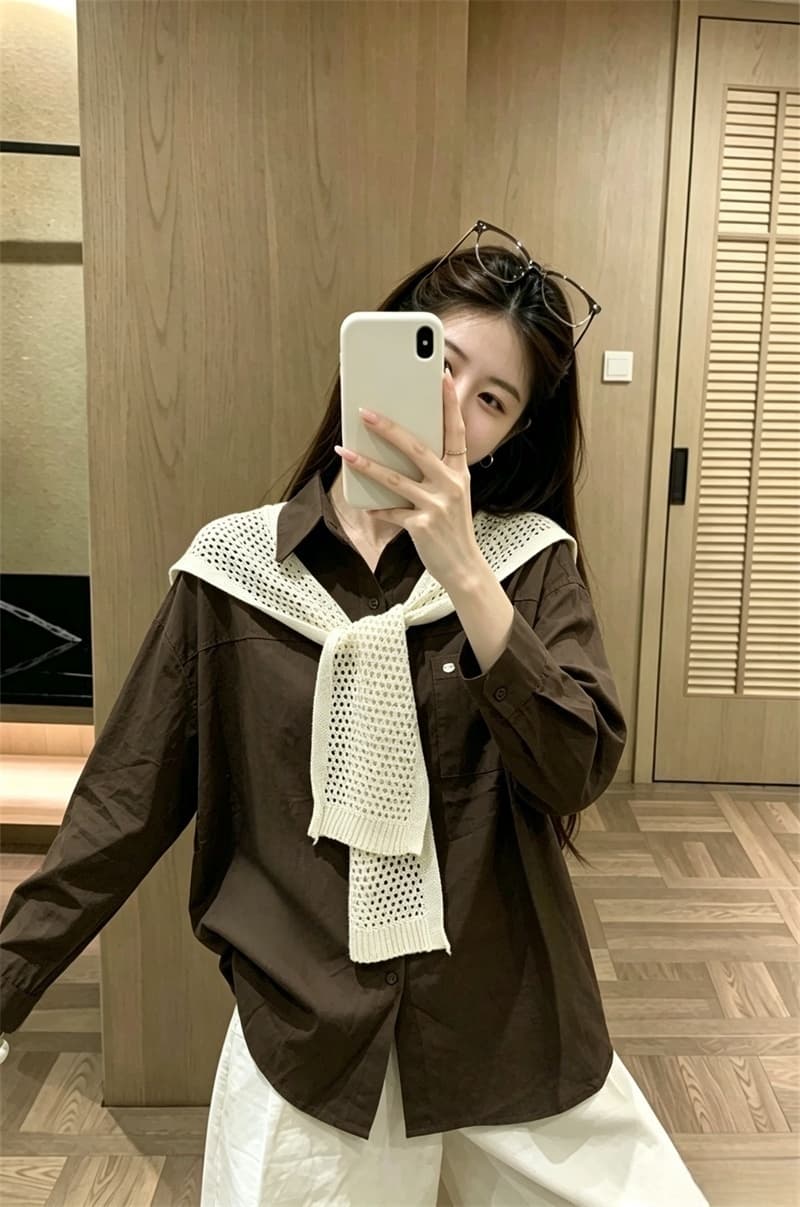 실사 이른 가을 새로운 한국 스타일 품격 루즈핏 다용도 긴팔 셔츠 숄 투피스 슈트 여성 상세 이미지 12