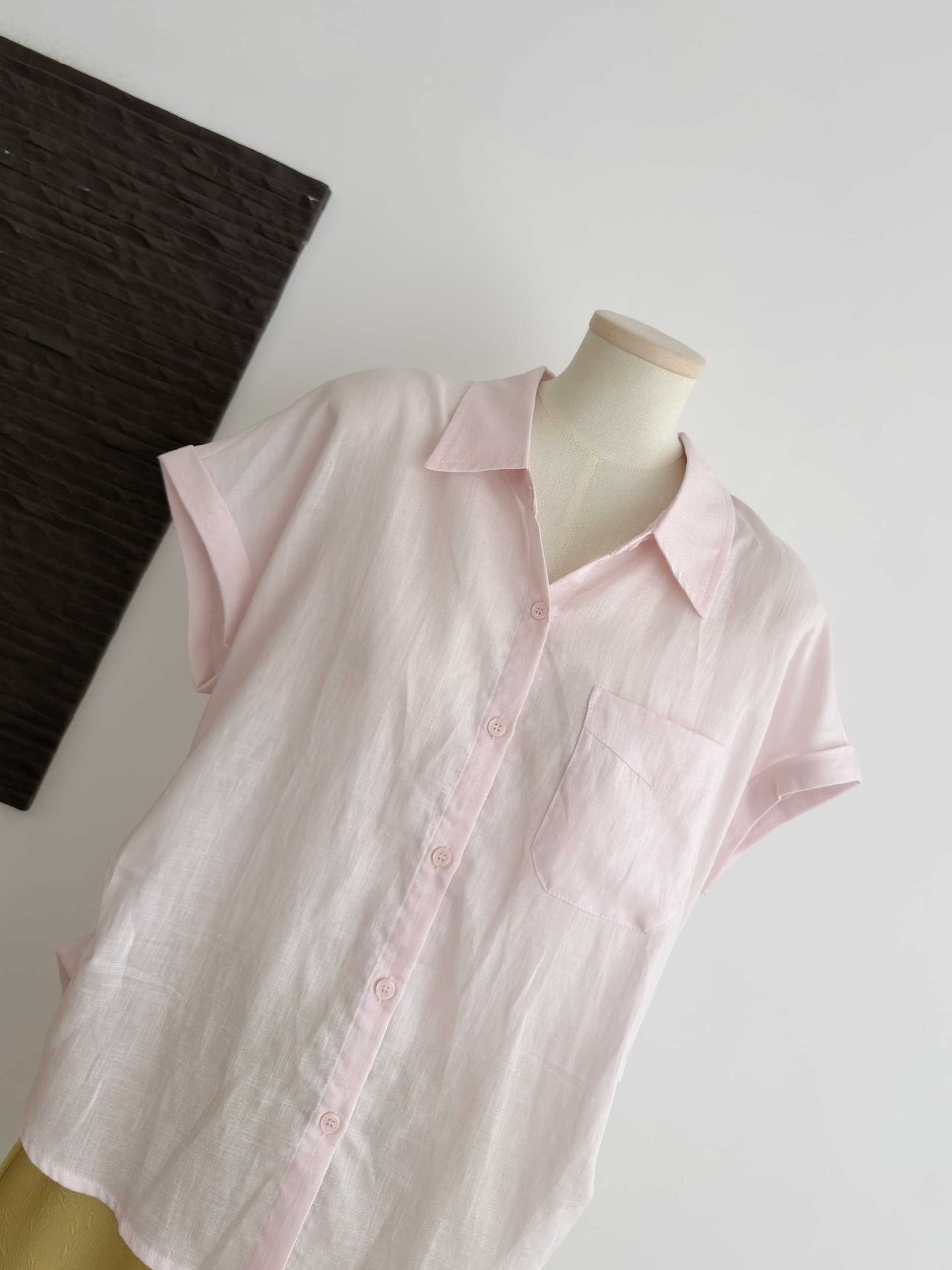 느슨함 그레이트 착용 주간 실크 라미 여성 셔츠 얇은 스타일 디자인 센스 느긋한 핀치 Pleat 반팔 맨위 이미지 2