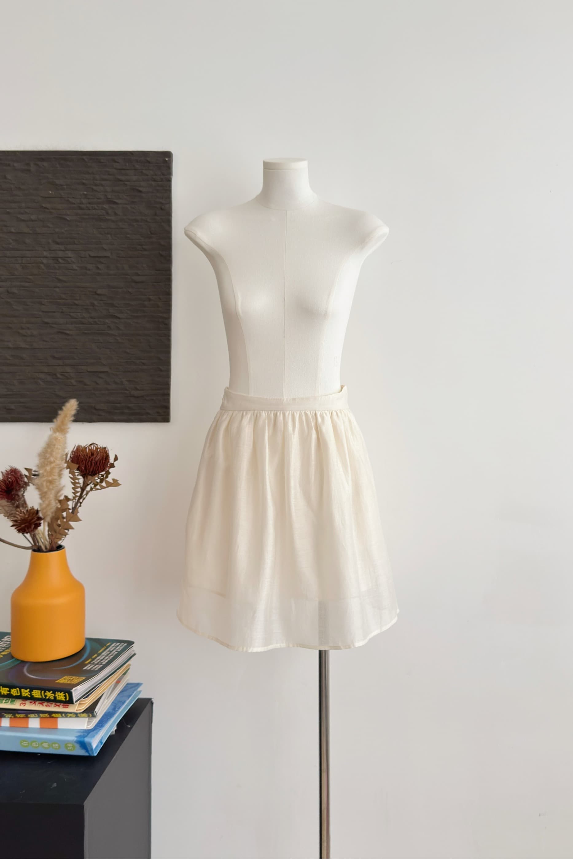linen 유리 조용한 꿈 가벼움 부드러운 빛 휴식 한 마디 주름 아세트산 아마 반 스커트 이미지 6