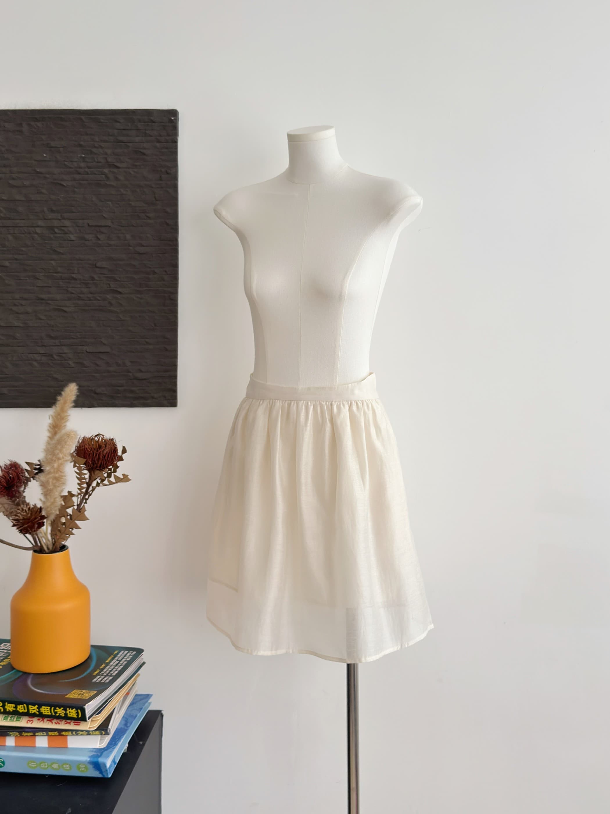 linen 유리 조용한 꿈 가벼움 부드러운 빛 휴식 한 마디 주름 아세트산 아마 반 스커트 상세 이미지 5