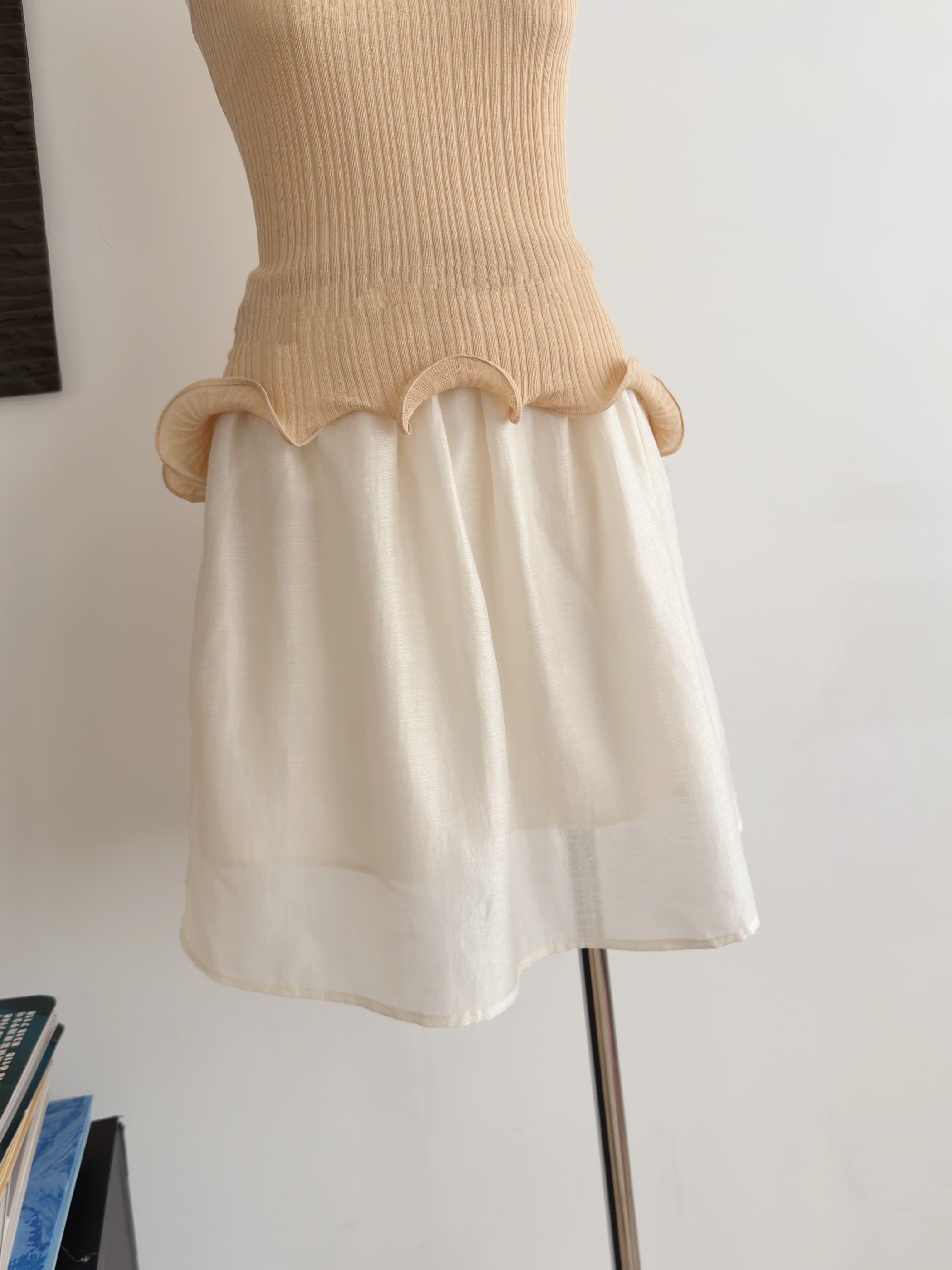 linen 유리 조용한 꿈 가벼움 부드러운 빛 휴식 한 마디 주름 아세트산 아마 반 스커트 상세 이미지 9