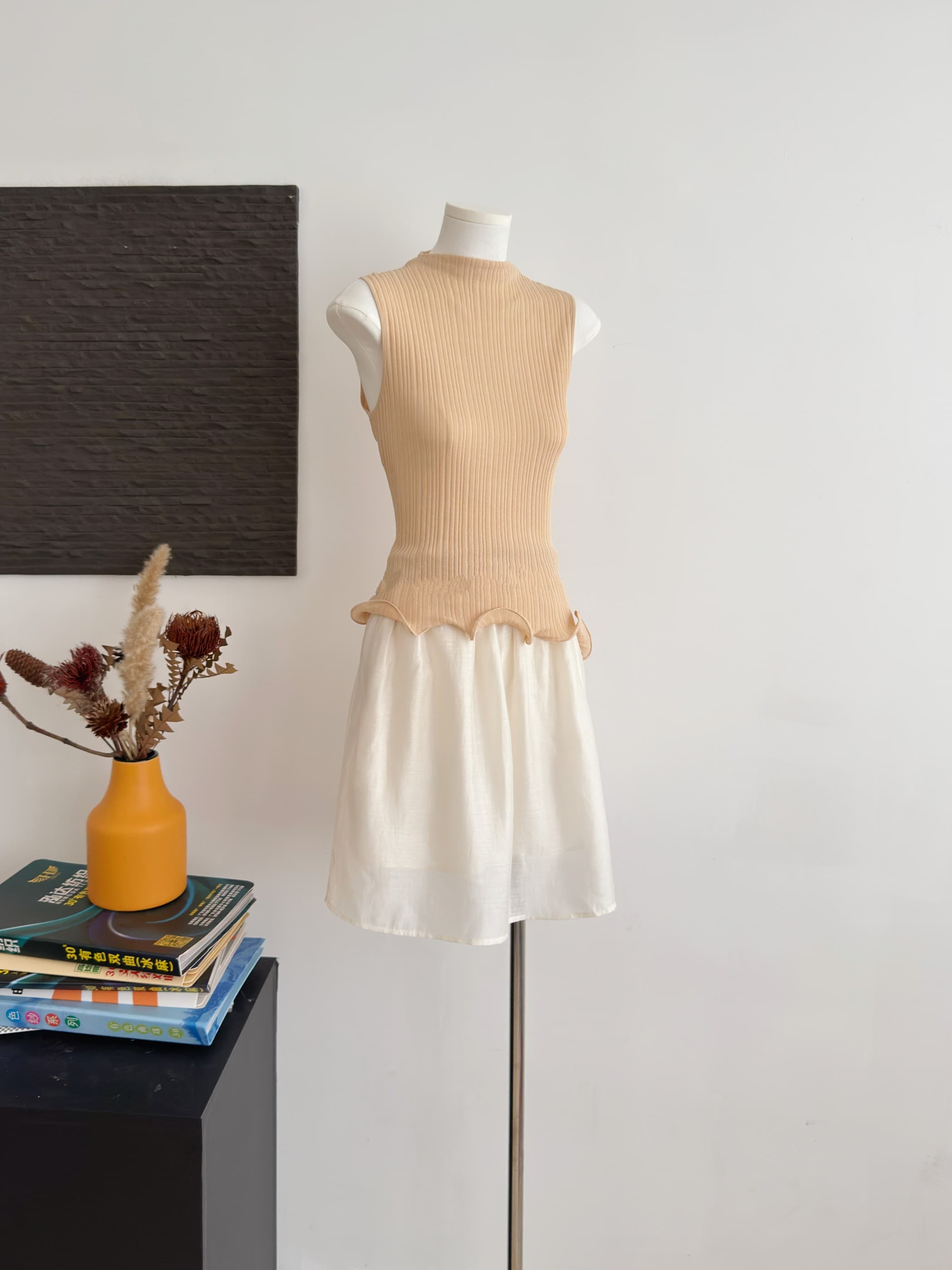 linen 유리 조용한 꿈 가벼움 부드러운 빛 휴식 한 마디 주름 아세트산 아마 반 스커트 상세 이미지 10