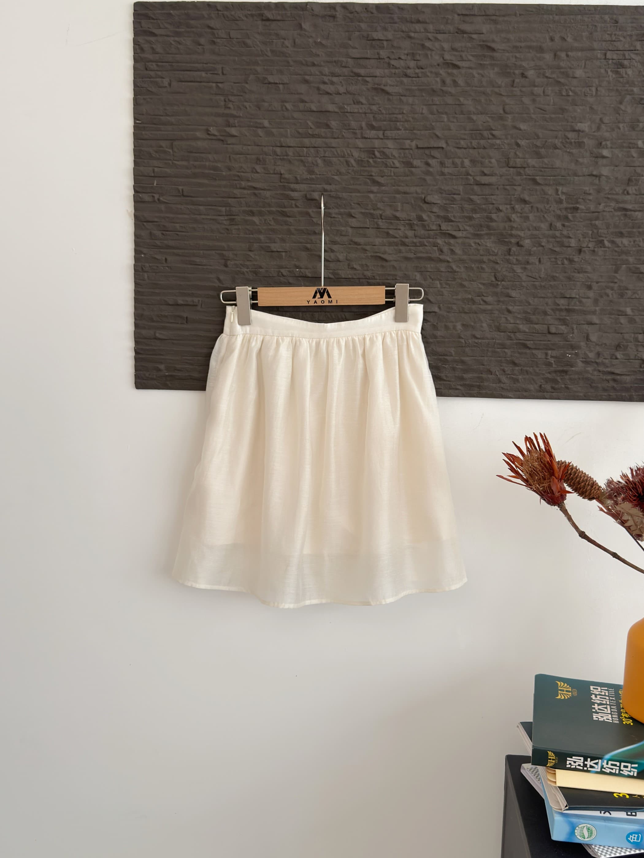 linen 유리 조용한 꿈 가벼움 부드러운 빛 휴식 한 마디 주름 아세트산 아마 반 스커트 상세 이미지 11