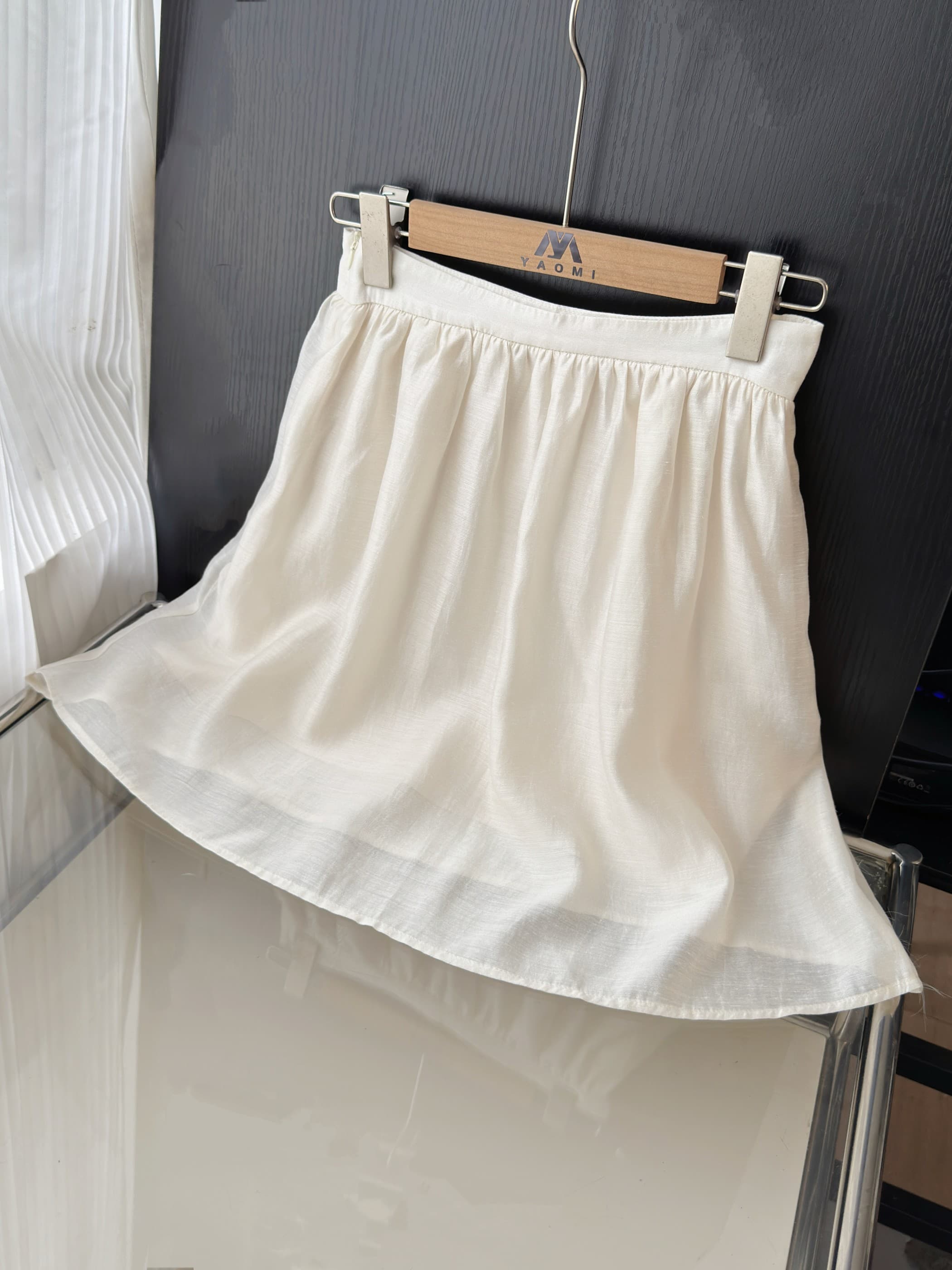 linen 유리 조용한 꿈 가벼움 부드러운 빛 휴식 한 마디 주름 아세트산 아마 반 스커트 상세 이미지 12