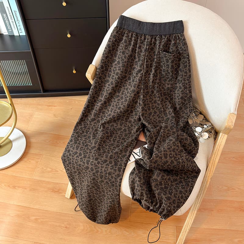 봄 새로운 핫픽스 레오파드 무늬 와이드 레그 팬츠 루즈핏 한국 스타일 캐주얼 바지 다용도 운동 바지 조거 둘 착용 워크웨어 팬츠 이미지 4