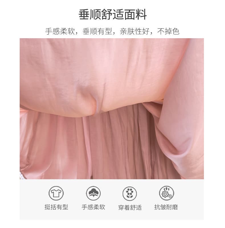 여름 새로운 광택 실 쉬폰 플리츠 스커트 캐주얼 레트로 반신 스커트 하이웨이스트 빅 플레어 스커트 품격 다용도 A라인 스커트 상세 이미지 4